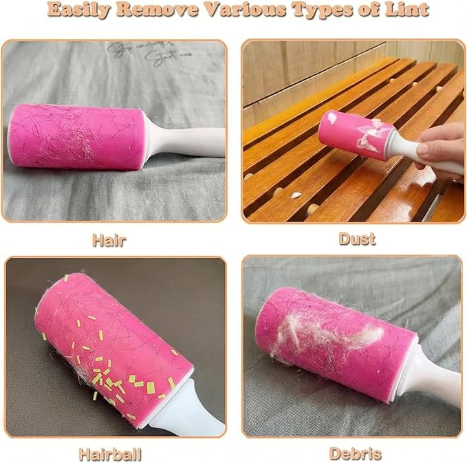 Washable Gel Lint Roller 2 Pack, Reusable Sticky Lint Roller Portable Pet Hair Remover Cleaner for Clothes, Travel, Home, Large with Cover, Pink