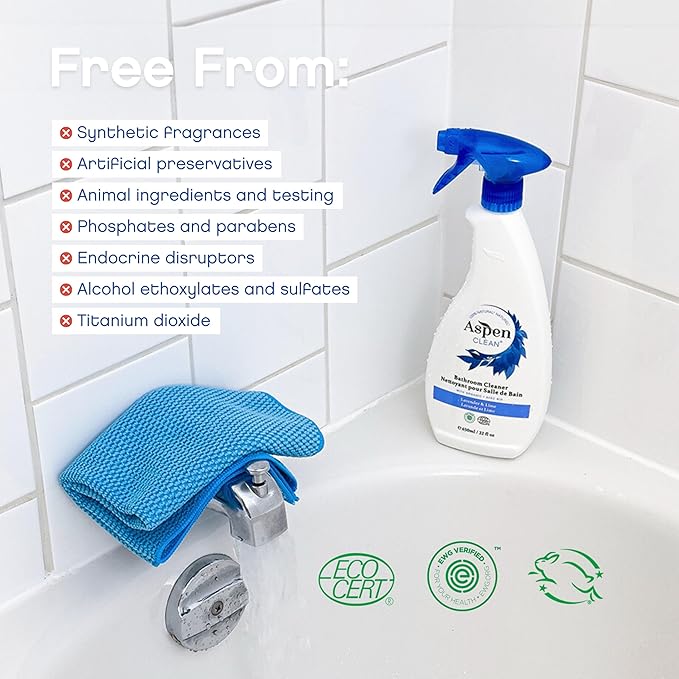 AspenClean | Bathroom Spray Cleaner | Eco-Friendly Cleaner for Hardwood, Laminate, Stone & Ceramic | Non - Toxic | 100% Natural | EWG Verified | Pack of 2