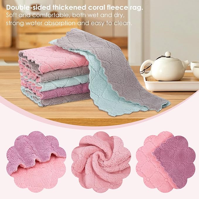 Rachan 11Pack Kitchen Dish Cloths Reusable Dish Towels,Super Absorbent Coral Velvet Cleaning Cloths for Cleaning Tableware, Kitchen, Bathroom(Pink grey10 x 6")