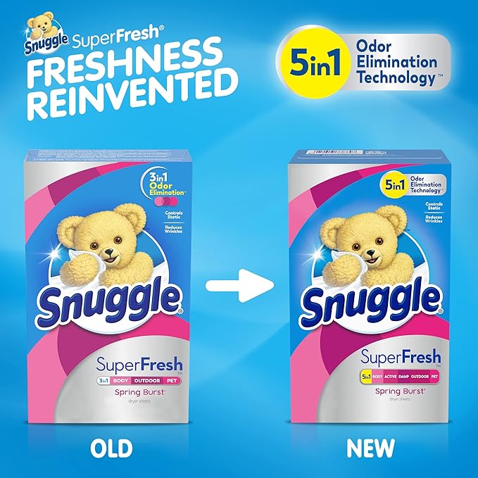 Snuggle Plus SuperFresh Dryer Sheets with Static Control and Odor Eliminating Technology, Spring Burst, 200 Count (Pack of 6)