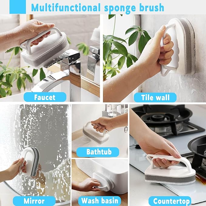 Handle Bathtub Sponge Scrubber, Scrub Brushes for Cleaning Bathroom Scouring Pad Sponge, Non-Scratch Remove Soap Scum, Kitchen, Pool, Tub, Shower Tile