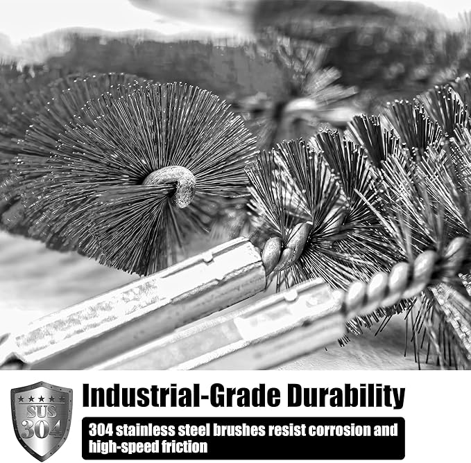 16-Piece Bore Brush Set - 304 Stainless Steel Drill Wire Bore Cleaning Brushes - 1/4" Hex Shank for Power Drills, Impact Drivers, Grinders (8/10/12/15/17/19/22/25mm)