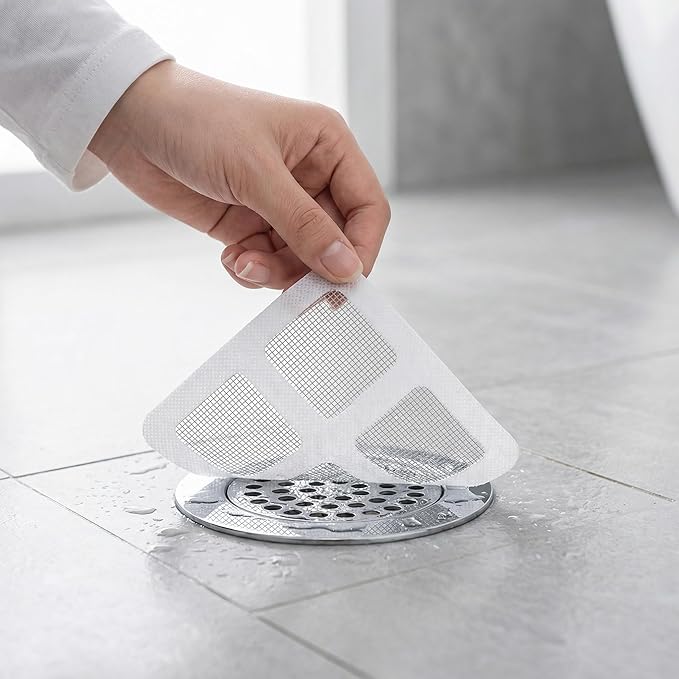 Disposable Shower Drain Hair Catcher, 50 Pack Adhesive Mesh Drain Covers for Shower, Bathtub, Bathroom Sink & Laundry – Peel and Stick Drain Strainer, Waterproof, Fast Drainage, Prevents Hair Clogs