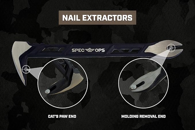 Spec Ops Tools Nail Puller Cats Paw Pry Bar, High-Carbon Steel, for Woodworking & Remodeling, 11 Inch