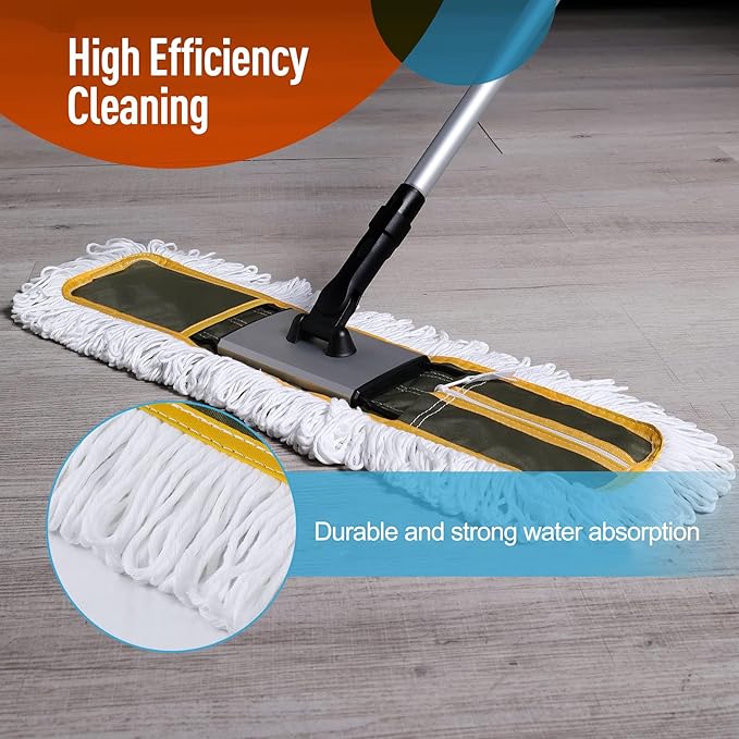 24" Commercial Dust Mop for Floor Cleaning, Heavy Duty Floor Mop with 59” Extendable Long Handle, Hotel Gym Garage Hospital Household Cleaning Supplies for Hardwood, Tiles, Marble Floors