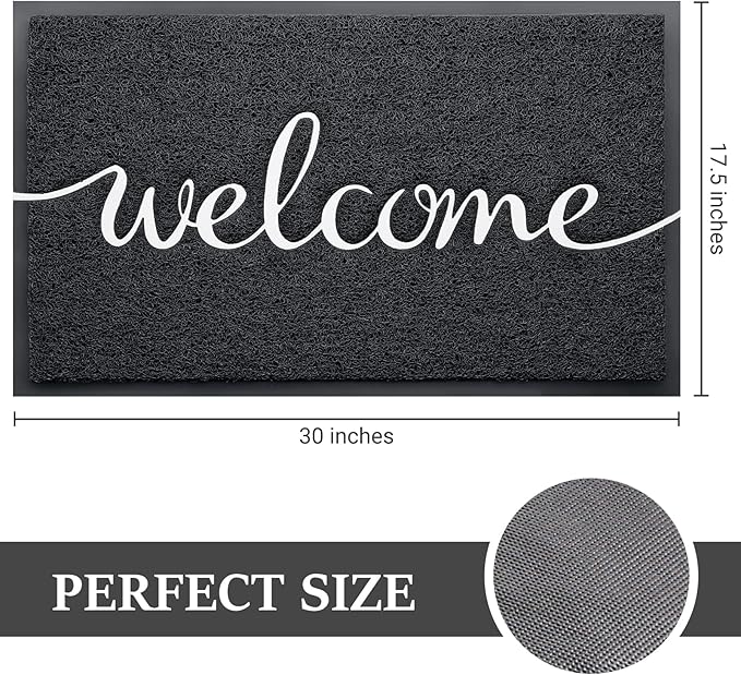 Door Mat, Welcome Mat Low Profile Floor Mat Front Doormat Indoor and Outdoor Doormat Non Slip Rugs for Entryway, Patio, High Traffic Areas (30"x17.5", Black-Welcome)