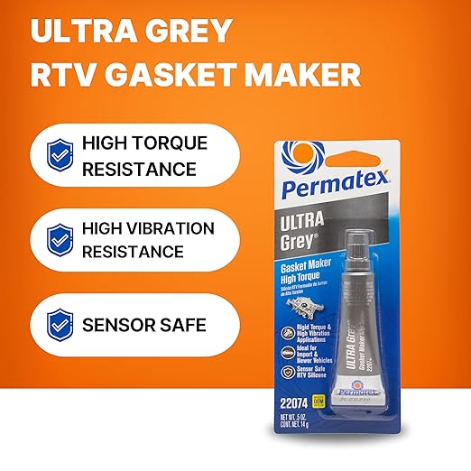 Permatex 22074 Ultra Grey Rigid High-Torque RTV Silicone Gasket Maker, 0.5 oz.