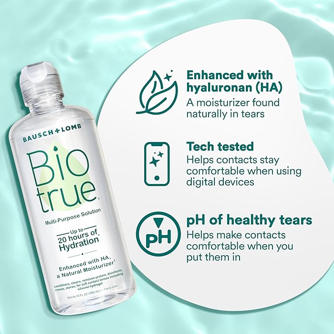 Biotrue Contact Solution, Multi-Purpose Solution with Lens Case, Cleans, Conditions, Hydrates, Disinfects, Removes Protein, Dirt & Debris, Contact Lens Cleaner & Storage, 2 Fl Oz (Pack of 1)