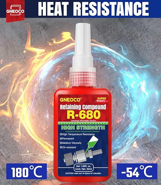 ThreadLocker Green, Thread Lock High Strength Lock Tight for Nuts, Bolts, Fasteners and Metals, Anaerobic Curing Metal Glue to Prevent Loosening and Corrosion (H680-50ml)