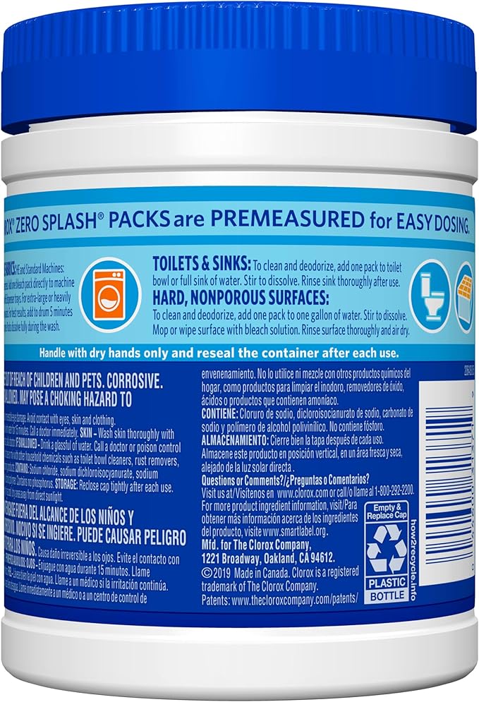 Clorox Zero Splash Bleach Packs - Laundry Pods, 4 Pack