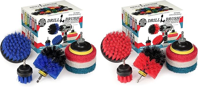 14 Piece Drillbrush Bundle - Stiff and Medium Stiffness Brushes - Pool Cleaning - Deck Scrub Brush - Drill Attachment Brush - Drillbrush Pads
