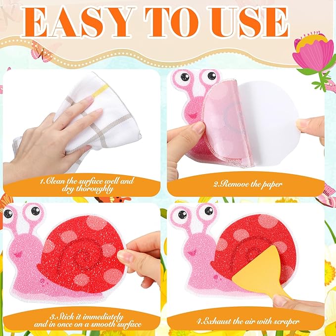 Yaomiao 24 Pcs Spring Non Slip Bathtub Stickers Shower Stickers Anti Slip Decal Threads Adhesive Appliques with Scraper Adhesive Decals for Safety Bathroom Tubs, Shower Floor, Stairs
