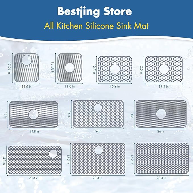 Silicone Sink Protectors for Kitchen Sink - 12" x 11" Kitchen Grid Accessory, Non-Slip Heat-Resistant Mat for Bottom of Porcelain Stainless Steel, Dishwasher Safe (White)