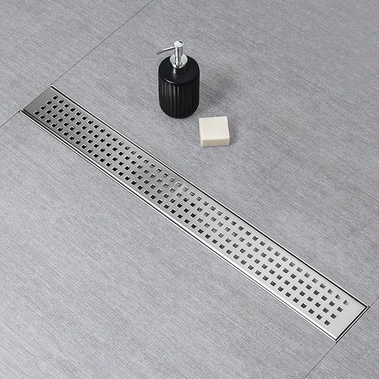 SaniteModar Shower Drain, 20 inch Linear Shower Drain with Removable Square Hole Panel, AISI 304 Stainless Steel Brushed Shower Floor Linear Drain with Adjustable Feet and Hair Strainer