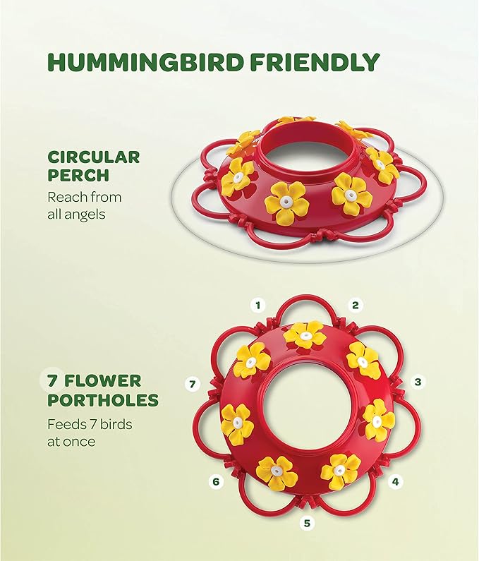 Hummingbird Feeder 30 oz [Set of 2] Glass Hummingbird Feeders for Outdoors - with Built-in Ant Guard - Circular Perch with 7 Feeding Ports - Wide Mouth for Easy Filling/2 Part Base for Easy Cleaning