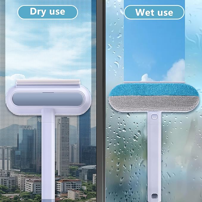 moonoom 2 Pcs 4 in1 Mesh Screen Cleaner, Detachable Window Screen Cleanning Brush with Wet and Dry Dual-Use, Multi-functional Window Glass Net Cleaner Tool for Dusty Corners
