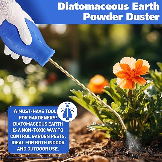 2 Pack Diatomaceous Earth Powder Duster, 8OZ Garden Powder Applicator Dispenser with Long Metal Tube, Bulb Duster Sprayer for Home Organic Gardening Agricultural Supply(Blue)
