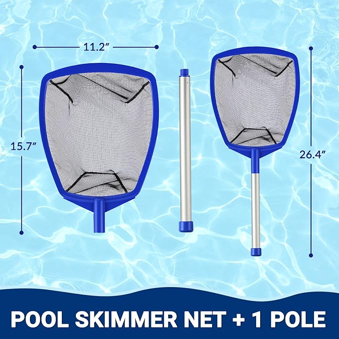 Pool Skimmer Net, Hot Tub Skimmer Spa Net with Pole, 26.3'', Ultra Fine Mesh Skimmer Rake, Swimming Pool Leaf Skimmer Net with Aluminum Pole, Spa Hot Tub Skimmer for Fast Cleaning, Leaves, Debris