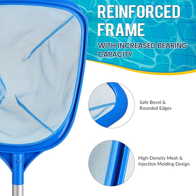 Tavaleu Pool Skimmer Net, Deep Pool Leaf Net with Reinforced Frame, Large Capacity Rake Net for Cleaning, Debris Pickup Removal