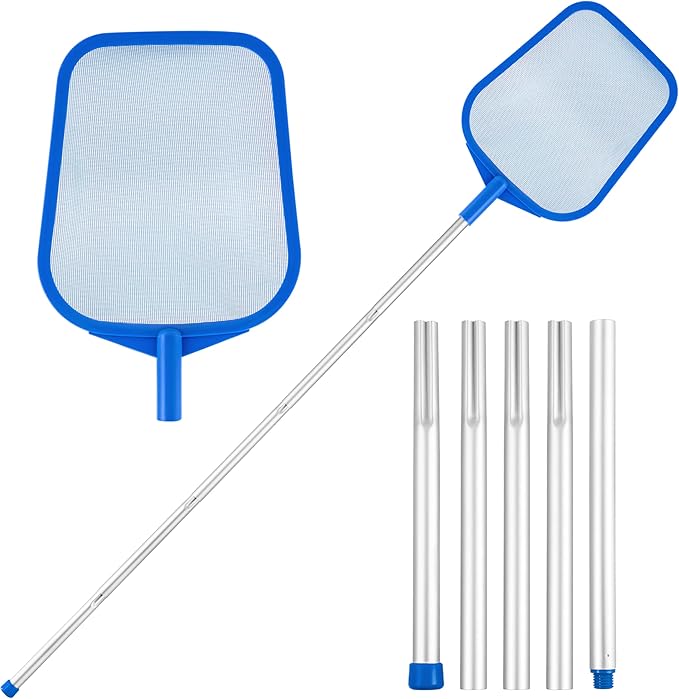 Pool Net - Pool Skimmer Net with 5 Section Detachable Poles, 22.2''- 59.1'', Skimmer Net with Fine Mesh Net, Pool Leaf Net