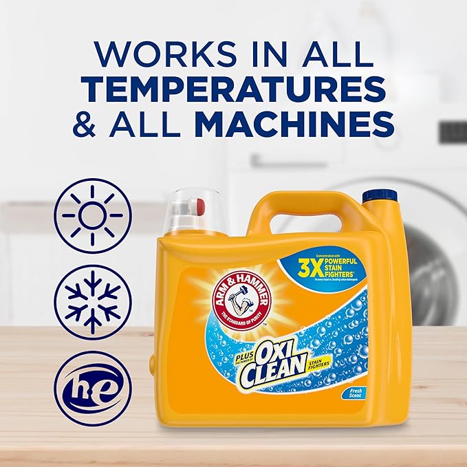 Arm & Hammer Liquid Laundry Detergent, Fresh Scent | OxiClean Formula | 128 Loads | 166.5 Fl oz | Pack of 3