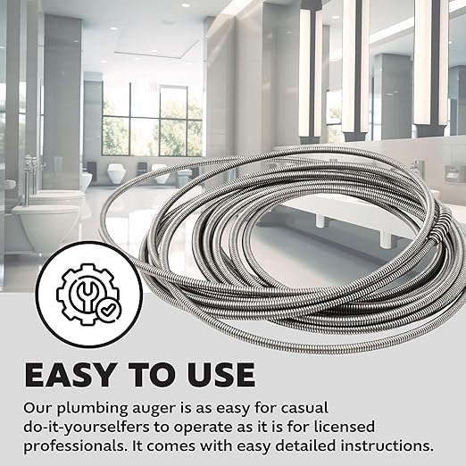 .25-in. Diameter Steel 25-Foot Light Auger for Small to Medium Drains 7710025, Hand-Cranked Toilet Snake and Drain Clog Remover, Plumbing Snake for Toilets and 2-inch Wide Drains