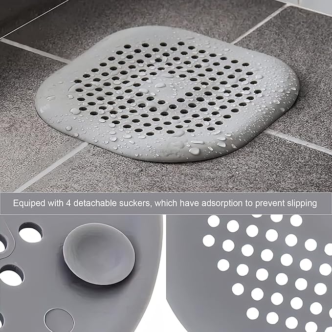 2 Pieces Shower Drain Hair Catcher Bathtub Stopper Home Drain Protectors Drain Cover with Sucker Water Trap Sink Cover for Bathroom Bathtub and Kitchen (Grey,Grey)