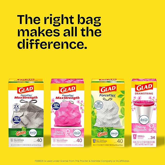 Glad Large 30 Gallon Trash Bags, Clorox Mountain Air Heavy Duty Garbage Bags, Forceflex with Drawstring, 25 Count (Packaging May Vary)