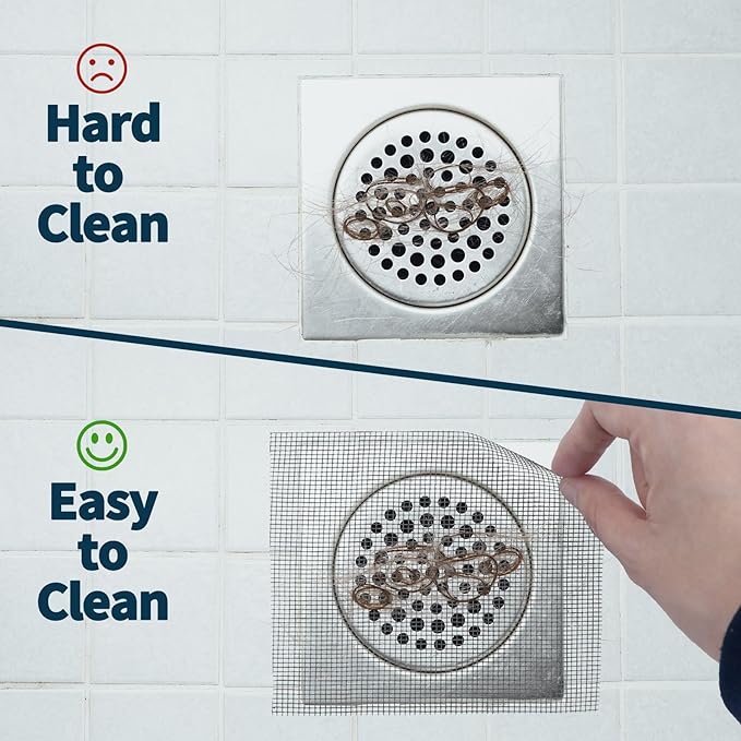 2.75 Inch x 33 FT Disposable Shower Drain Screen Self-Adhesive Stickers, with Cleaning Shovel, Showers Drain Hair Catcher, Shower Drain Mesh Stickers for Bathroom Kitchen Sink