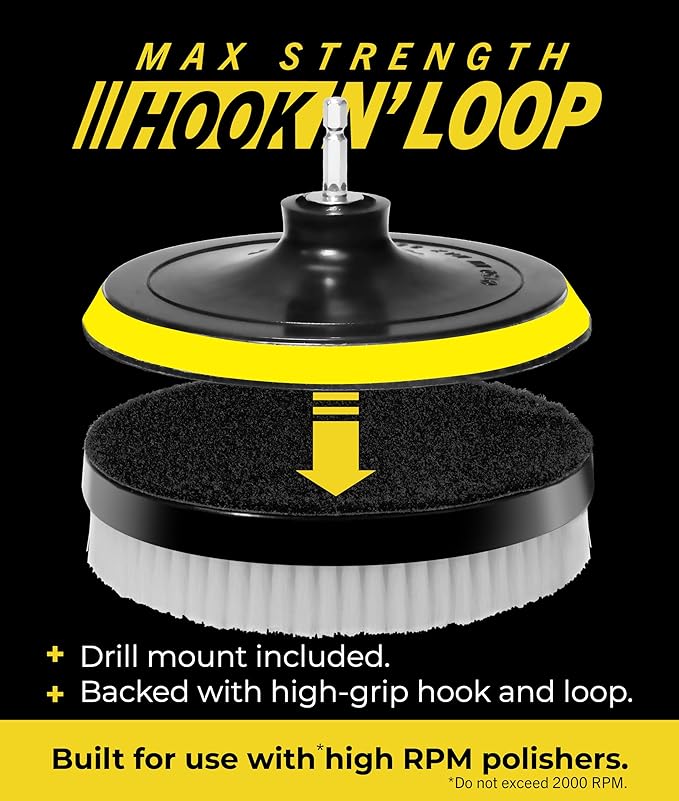 VViViD Drill Backing Plate + Power Scrub Brush Attachment, 150mm Diameter Large Surface Area, Soft Bristles