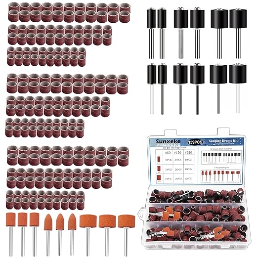Sanding Drum Set for Most Rotary Tools-Includes 138 Aluminum Oxide Drum Sander Sanding Sleeves (80,120,240 Grit),12 Drum Mandrels and 9 Sanding Bits,Sanding Bits Tool Accessories with Box