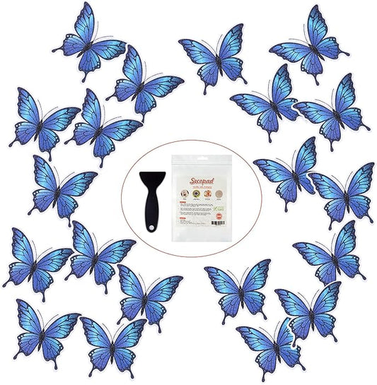 20 PCS Non Slip Bathtub Stickers, Adhesive Butterfly Anti Slip Decal Treads for Shower and Bath Tub with Premium Scraper (Blue)