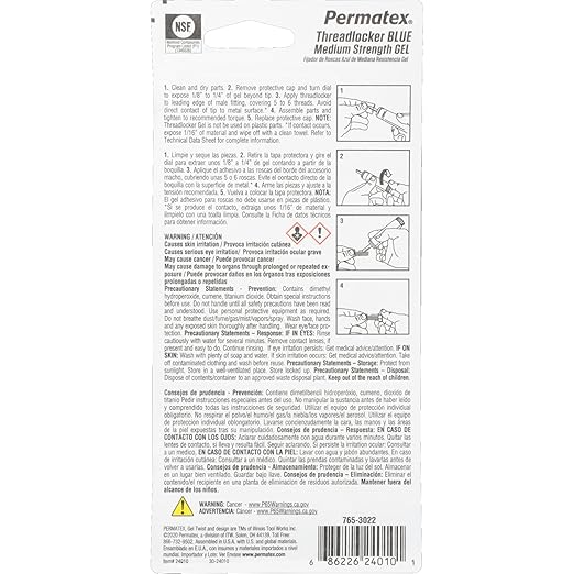 Permatex 24010 Medium Strength Threadlocker Blue Gel, 10 g Gel Twist Applicator