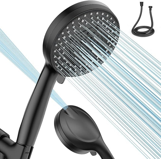 VOXON Shower Head 10 Functions, High Pressure Handheld Shower Head, Built-in 2 Power Wash Mode to Clean Corner, Non-Clogging Nozzles, Leakproof Stainless Steel Hose&Metal Bracket, Black