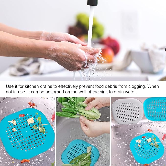 2 Pieces Shower Drain Hair Catcher Bathtub Stopper Home Drain Protectors Drain Cover with Sucker Water Trap Sink Cover for Bathroom Bathtub and Kitchen (Blue,Blue)