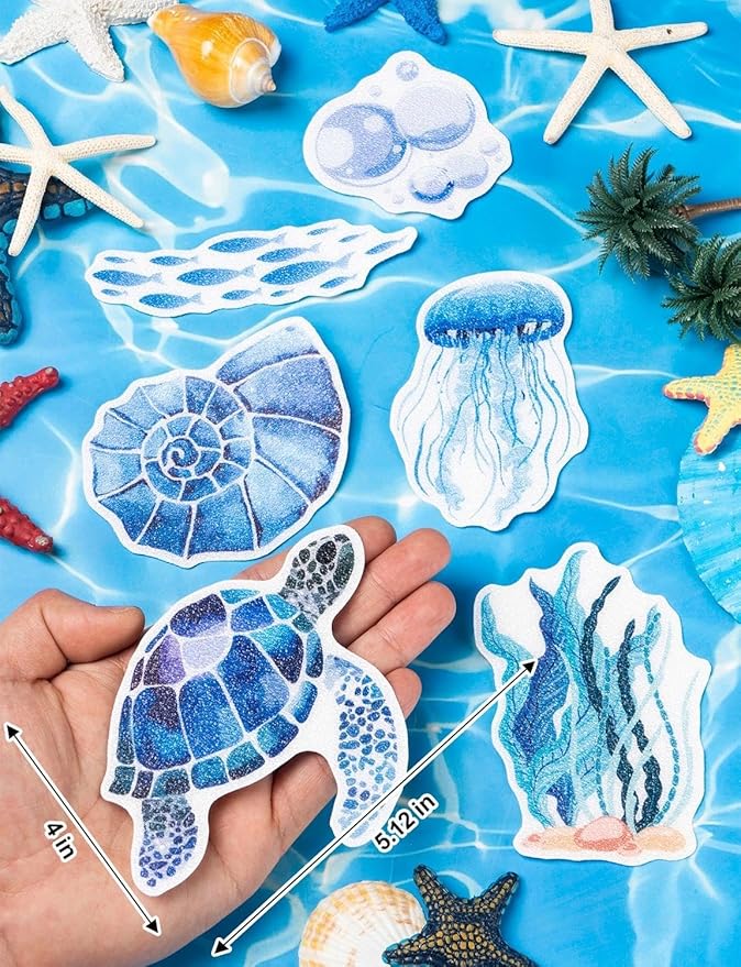 26Pcs Non Slip Bathtub Stickers, Cute Turtle Stickers with Scraper, Sea Creature Anti Slip Bath Tub Shower Decal with Adhesive Back for Bathroom, Shower Stairs