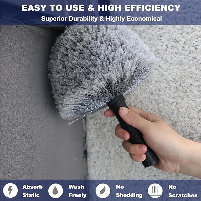 Grey Corner Cobweb Duster Head Brush - High Efficiency Twist-On Spider Web Brush Cleaning Tool for Indoor & Outdoor Cleaning, Compatible with Standard Acme Threaded Poles -1 Pack