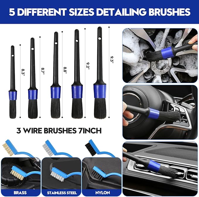 Qydipclin 38PcsB Car Detailing Kit, Car Detailing Brush Set, Car Wash Cleaning Kit, Car Detailing Brushes, Professional Car Care Kit for Interior Exterior Wheels, Blue