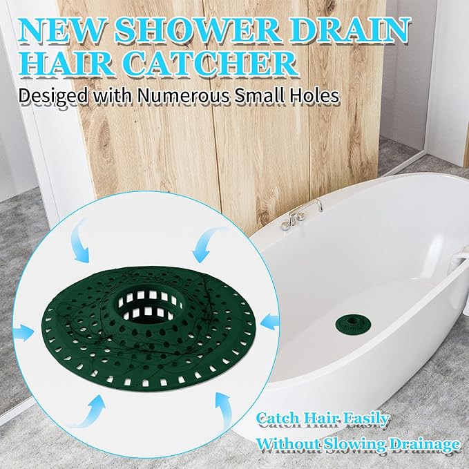 Aluvor Shower Hair Drain Catcher, Silicone Bathtub Drain Hair Catcher Strainer, All-in-one Tub Hair Catcher Drain Protector for 1.48'' to 1.76'' Regular Drains, 3PCS/LBlue Dgrey DGreen