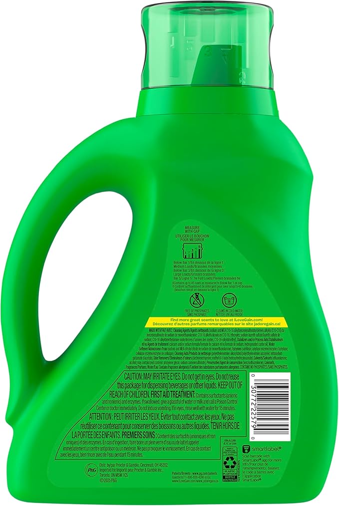 Gain Liquid Laundry Detergent, Original Scent, Freshness + Odor Fighting, High Efficiency Washing Machine Liquid Cleaning Soap, 60 fl oz, Pack of 2 (Packaging May Vary)