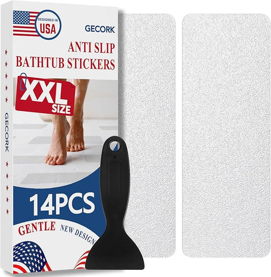XXL Bathtub Non Slip Stickers with Strong Adhesive, Widen & Invisible Anti Slip Shower Strips with Scraper for Bath Tub, Shower Floor, Stairs,28 PCS