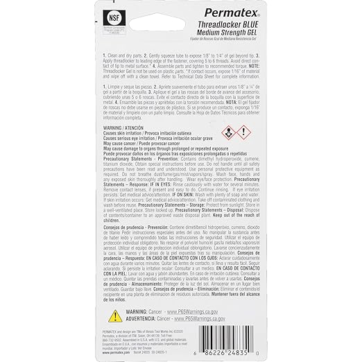 Permatex 24835 Medium Strength Threadlocker Blue Gel, 35 g