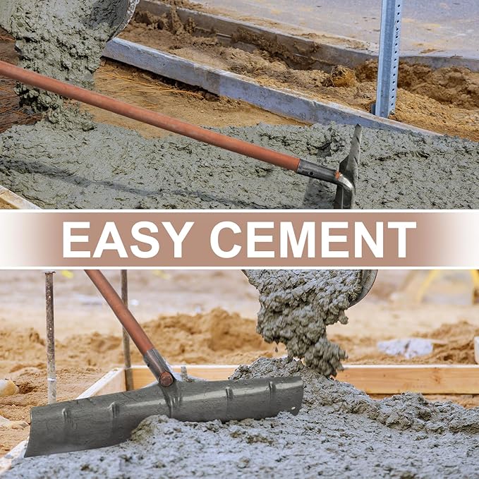 1 Pack 60 Inch Concrete Placer with 22 Inch Wide Steel Rake Head and Removable Wood Handle Concrete Rake Spreading Leveling Tool for Building Construction