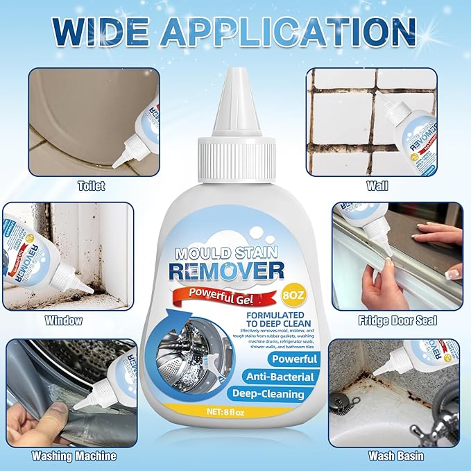 MoldStain Remover Gel,8 Fl Oz Washing Machine Cleaner for Grout Caulk, Bathroom, Shower, Bathtub, Refrigerator Cleaning Solution, Front Load Washer Gasket, Grout Cleaner