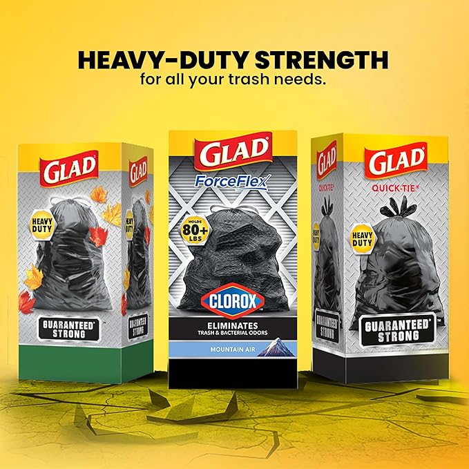 Glad ForceFlex Heavy Duty Trash Bags With Clorox, Mountain Air, 30 Gal (Package May Vary) 50 Count (Pack of 3)