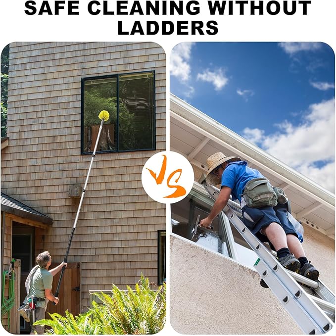 4-12ft Cobweb Duster with Extension Pole, 20 Foot High Reach Feather Dusters with Bristles for Cleaning Outdoor Indoor, 4-Stage Spider Web Remover with Telescopic Pole for Ceiling Wall Yellow
