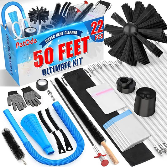 22-Piece 50-Feet Dryer Vent Cleaner Kit, Dryer Vent Cleaning Kit Lint Remover with Dryer Vent Brush, Vacuum Hose Attachment Cleaning Tools, Flexible Lint Trap Brush, Vacuum & Dryer Adapters