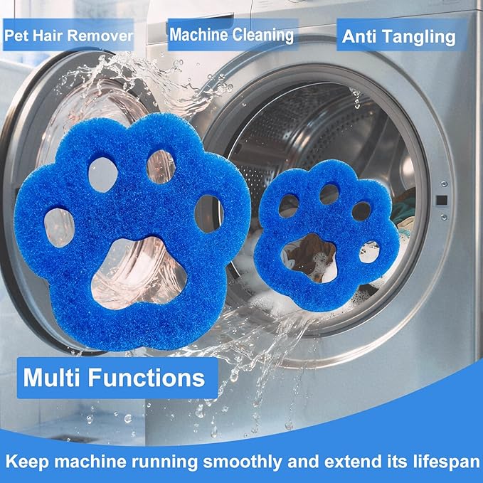 Pet Hair Remover for Laundry, 6PCS Reusable Dog & Cat Hair Remover Tool - Removes Pet Fur, Hair, Lint, Dander from Clothes &Washing Machine. (Blue, cat paw)