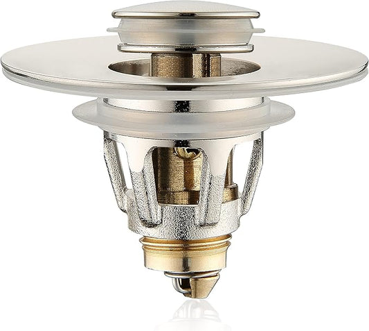 Universal Bathroom Sink Stopper - Bounce Wash Basin Drain Filter, Brushed Nickel Pop Up Drain Stopper, Bullet Core Push Type Sink Stopper, Sink Drain Plug with Anti-Clogging Strainer, for 1.1-1.5 inch