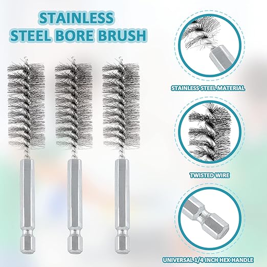 10 Pcs Stainless Steel Wire Brush Set, Bore Brush Set with 1/4 Inch Hex Shank, Power Drill Attachments for Rust Polish & Tube Cleaning (8/10/11/12/13/15/16/17/18/19mm)